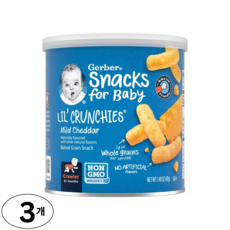 Gerber LilCrunchies 구운 곡물 스낵 생후 8개월 이상 마일드 체다, Mild Cheddar, 42g, 3개