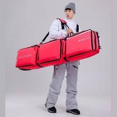 스노우보드 휠백 스키백 바퀴 수납 스키휠백 검정색 스노우플레이크 눈송이, 빨간색(무음 탱크 휠)