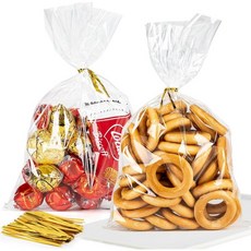 셀로판지 컬러 미술재료 PVC CUDICY 100개 셀로판 봉투 10x14 포장지 선물봉투 대형 투명 선물가방 파티 용품 끈이 달린 간식봉투 플라스틱 선물포장지 포장용 가스렛, 1 Count (Pack of 120)