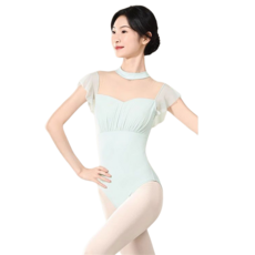 성인 발레복 레오타드 섹시 반팔 발레 워머 티셔츠 상의 옷 의상 발레복S~2XL, 녹색