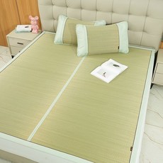 草蓆天然涼蓆竹蓆藤蓆學生宿舍雙面家用加厚折疊老式高檔席子, 綠色心情（不含枕套）,0.9*1.90m直筒款