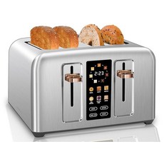 SEEDEEM 토스터 2 슬라이스 터치 컨트롤 스테인리스 LCD 디스플레이 50% 빠른 가열 속도 3.6cm(1.4인치) 너비 슬롯 더 많은 타이머 기능 탈착식 부스러, 4 슬라이스, 올 실버-4