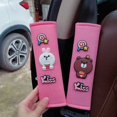 卡通汽車安全帶護肩套 可愛毛絨車用安全帶護套 秋冬車內裝飾, 情侶熊兔毛絨粉一對, 1個