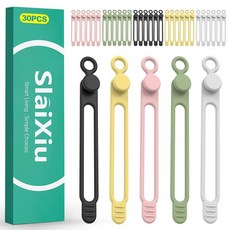 Slaixiu 실리콘 케이블 타이 30개 재사용 가능한 고무 트위스트 및 코드 오거나이저 전기 충전기 관리를 위한 유연한 기어 타이 5가지 색상 314258 9035726, Slaixiu 실리콘 케이블 타이 30개, 재사용 가능