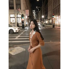 JAJU 베이지 여 카라 니트 반팔 원피스 J132401001_P383726240 549578