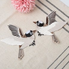 열접착식와펜 새모양 참새 와펜 자수 열접착 의류리폼 한복 자수와펜 패치 빈티지 diy, 1개, 오른쪽방향(b)