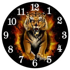 Abucaky 러닝 호스 벽시계 배터리 작동 무소음 원형 시계 벽 장식 가정 사무실 학교용 24.9cm(9.8인치), 타이거