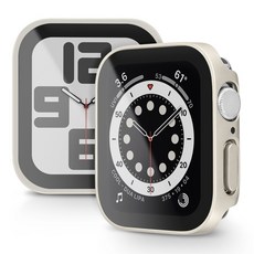 뷰씨 애플워치 스퀘어 풀커버 일체형 9H 강화유리 액정보호 케이스, 무광 스타라이트