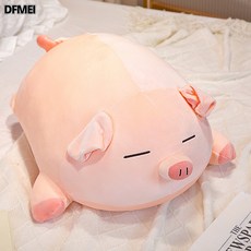 DFMEI 創意可愛豬豬抱枕卡通小豬BOBO趴姿豬玩偶粉色趴豬公仔毛絨玩具, 粉紅色 眯眼