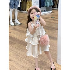 Arbea 女童洋裝 荷葉邊甜美度假風吊帶裙