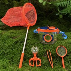 곤충채집 곤충 관찰 상자 돋보기 탐험 물고기 낚시 도구, 이중 주황+핀셋+트랩+넷+돋보기