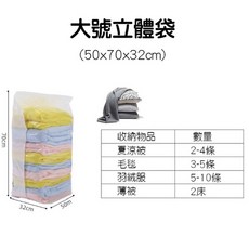 免抽氣真空壓縮袋 衣服棉被收納袋 衣物收納 棉被收納 壓縮袋, 1個, 立體50*70*32cm, 1個裝