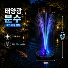 채움도트 태양광분수 목욕 워터 정원 연못분수, 12색 조명 야간 분사 16cm, 1개