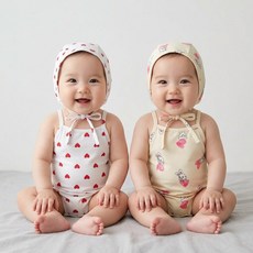 로이앤한나 귀요미 여아 여자아기 유아 원피스 수영복 수영모자 세트
