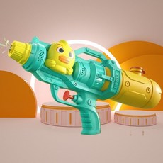 新款女生專用水槍 高顔值兒童水槍玩具 小馬寶莉雙噴頭抽拉式滋水槍, 【單噴頭】萌趣鴨子水槍-綠色, 1個