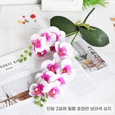 생화 같은 호접란 조화 2갈래 잎 포함 꽂꽂이 실내 인테리어 거실 장식 고급 인조 식물, 1개, 난초C