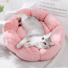 차오크 도넛 고양이하우스 푹신한 방석 수면 쿠션 고양이 캣하우스 꽃 모양 뽀글이 펫 매트, 핑크색pink, 1개