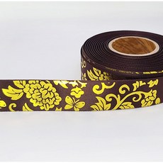 금빛목단 금박 색동무늬 국화 답례품 과일 떡 명절리본 설 실리콘 선물 포장 추석 전통리본 25mm, 25mm(25yd), 1개, 금빛목단 H44밤색