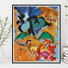 포켓몬 보석십자수 캔버스 수공예 장식 만들기 큐빅 선물 보석 DIY 집콕, 1개, 30cmx40cm