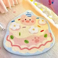 귀여운 케이크 발매트 러그 해피버스데이 침실 거실 돼지 꽃 케이크, 100cm 직경 원
