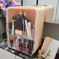 ThisIsFine 透明大容量化妝品收納盒, 珊瑚粉, 1個