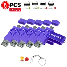 5개묶음 TYPE-C USB 2 in 1 펜 드라이브 128GB 메모리 스틱 64GB 도매 플래시 휴대폰컴퓨터용, 01 128MB(Not GB), 01 중국, 03 보라색