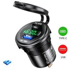 usb 충전 어댑터 (호환) 알루미늄 USB C 차량용 충전기 소켓 12V/24V 63W 콘센트 PD 유형 & QC 3.0 자동차 오토바이 용 LED 스위치가있는 듀얼 포트, Green PD QC