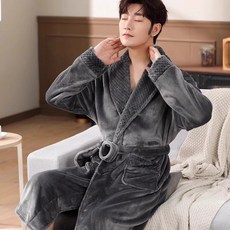 珊瑚絨男士睡袍 - 冬季加絨加厚浴袍法蘭絨家居服保暖加長款