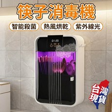 智能殺菌筷架 紫外線消毒烘乾收納盒 壁掛式餐具架, 1個, 月光白