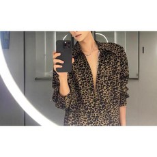 남성 레오파드 실크 오버핏 셔츠 긴팔 남녀공용 호피룩 스타일