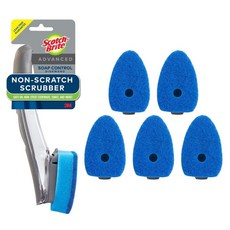 Scotch-Brite 고급 비누 컨트롤 긁힘 방지 접시 지팡이 키트 1개 및 스폰지 리필 5개 누출 방지 보장 논스틱 냄비 팬 유리 욕조 샤워기에 적합, Scotch-Brite 고급 비누 컨트롤 긁힘 방지 접