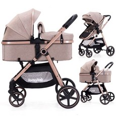 Lortsybab 2-in-1 Baby Stroller - Folding Infant Newborn Pram with Reversible Seat Toddler Stroller, beige