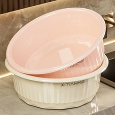 大號洗臉盆家用三件套洗菜盆子學生宿舍高顏值加厚洗衣洗腳塑料盆, [奶油白+蜜桃粉]2個裝-大號, 1個