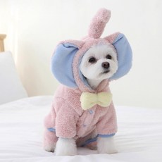 투니스 반려동물 귀여운 배색 퍼 긴소매 후드 올인원, 1개, 핑크