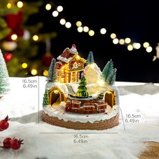 聖誕復古小鎮多功能音樂盒 聖誕節日LED彩燈旋轉火車音樂禮物盒, 薑餅火車音樂盒