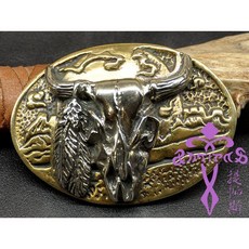 安提帕斯手工皮革 銅製3842牛頭羽毛皮帶頭(黃銅色38mm), 1個