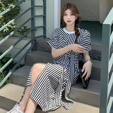 트라이프원피스 스트랩 스트라이프 롱 원피스
