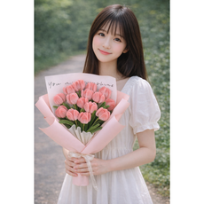 DIY 모루 튤립 꽃다발 만들기 세트 기념일 선물, 1개, 튤립 핑크