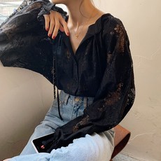 메이킹유 시스루 리본끈 플로럴 8008글레드블라우스(~77size 추가)