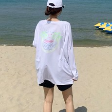 애플망고옷장 남자 여자 긴팔 오버핏 하와이 레쉬가드 비치웨어 빅사이즈 방수 스윔 수영복, 화이트