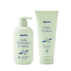 Pipette 무향 워시 앤 로션 듀오 2팩 베이비 샴푸 및 바디 워시 신생아 민감한 피부 어린이를 위한 로션 티어프리 목욕 시간 저자극성, Vanilla + Ylang Ylang