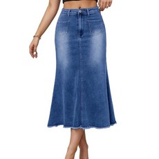 Unifizz 여성용 롱 데님 스커트 캐주얼 A라인 데님 맥시 스커트 2025 하이 웨이스트 진 스커트 포켓 포함 그레이 블루 S