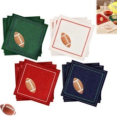 Moukeren 12피스 축구 리넨 칵테일 냅킨 4가지 스타일 축구 생일 파티 장식 용품 12.7 x 12.7cm(5 x 5인치) 패브릭 천 냅킨 테일게이트 스포츠 이벤트용