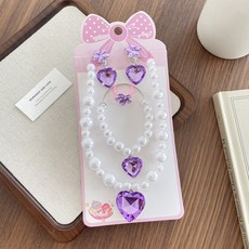 兒童寶石項鍊耳環套裝 愛心花朵彩色珍珠飾品