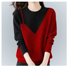 배색 라운드 빅사이즈 스웨터 배색 여성 골프 니트 루즈핏 패션 스웨터