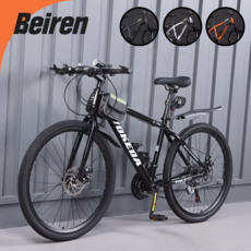 베이렌 튼튼한 MTB 자전거 중학생 청소년 가성비 입문 등하교 통학용 산악용 오프로드, 1개, 160cm, 블랙-충격흡수