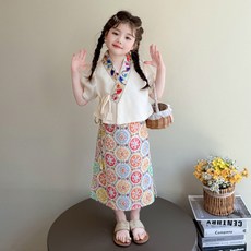 女小童傣族套裝夏季女寶寶漢服馬面裙夏裝小女孩少數民族兩件套潮