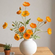 osshop 생화같은 양귀비 조화 인조 실크플라워, 5개, 양귀비 조화 - 오렌지