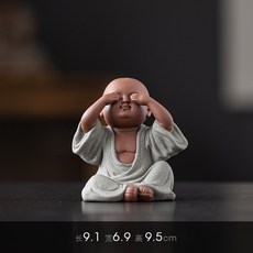 紫砂茶寵擺件精品可養茶盤桌麵裝飾三不小和尚功夫茶具茶配件茶玩, 1個, 小和尚不看