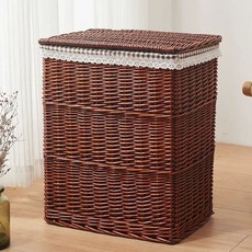 빨래 바구니 뚜껑 빨래통 사각 바스켓 세탁바구니, I. 갈색 바구니  갈색 안감, A. 엠, 1개